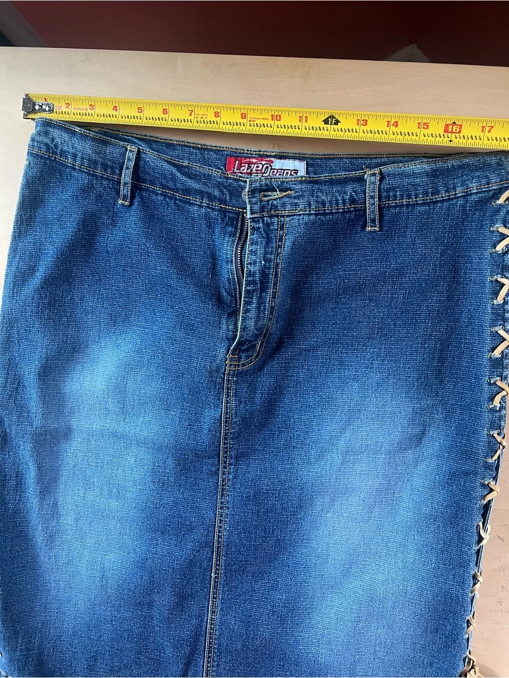 Vintage Y2K Lazer Jeans Size 18 Lace-Up Side Denim Skirt Stretch